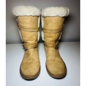 MICHAEL KORS Shyla Shearling Mid Calf Tan Faux Fur‎ Boots Women's SIZE 5